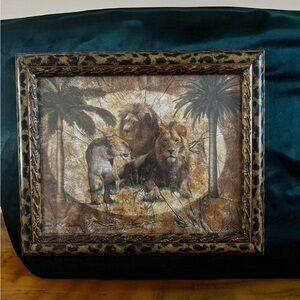 Lion Family Framed Wall Art - Brown & Tan